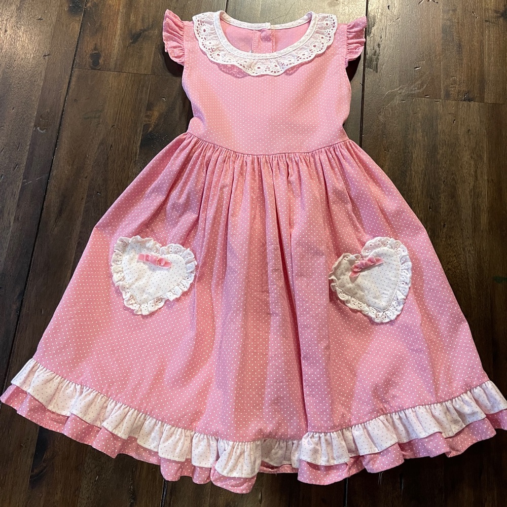 Darling Mae by RicRac and Ruffles pink dress with heart pockets size 5